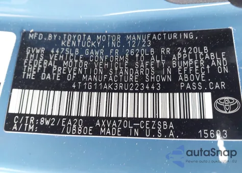 2024 Toyota Camry Se from USA, damaged, VIN 4T1G11AK3RU223443